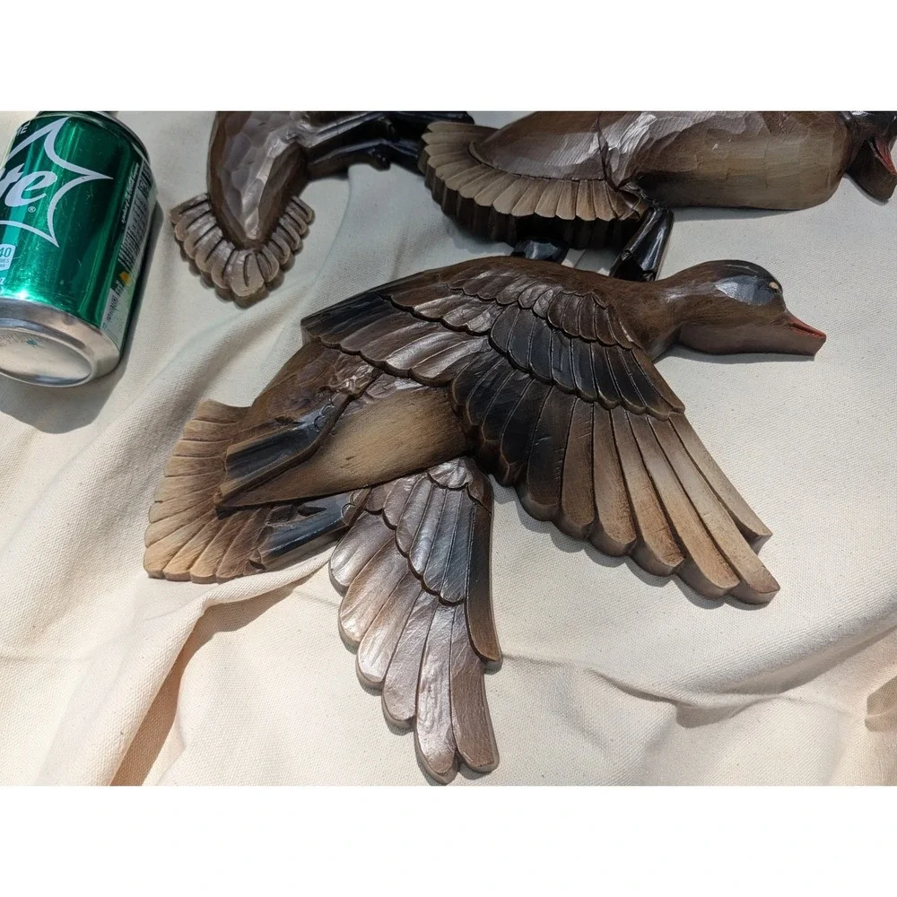 1961 Set of 3 Flying Mallard Ducks Syroco Wall Art Mid Century MCM Brown 4262